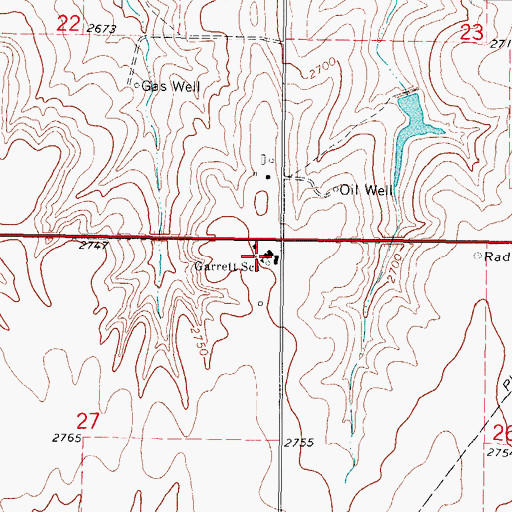 Topographic Map of Garrett School, OK