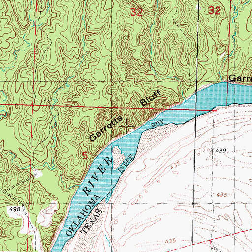 Topographic Map of Garretts Bluff, OK