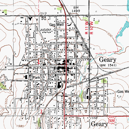 Topographic Map of Geary, OK