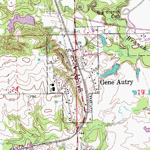 Topographic Map of Gene Autry, OK