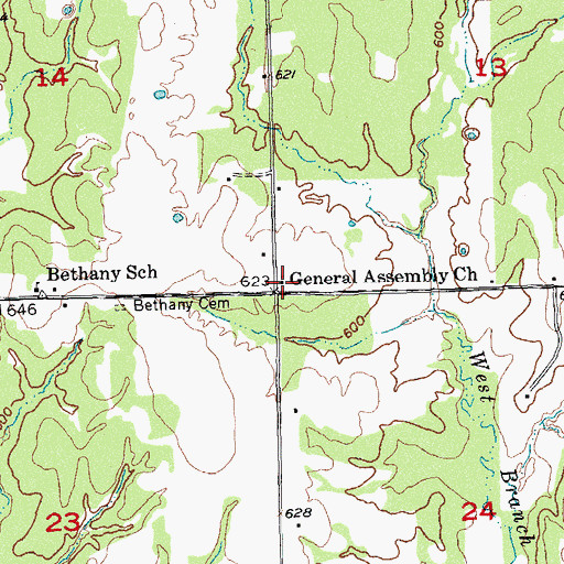 Topographic Map of General Assembly Church, OK