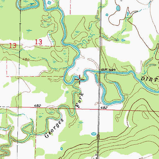 Topographic Map of Georges Fork, OK