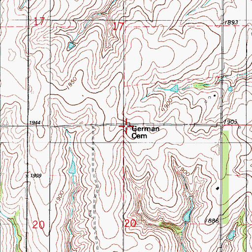 Topographic Map of German Cemetery, OK