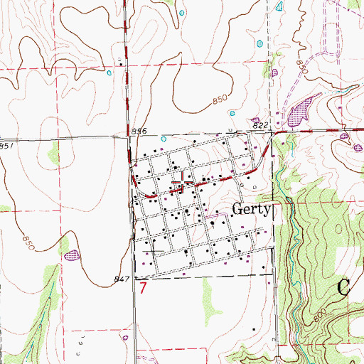 Topographic Map of Gerty, OK