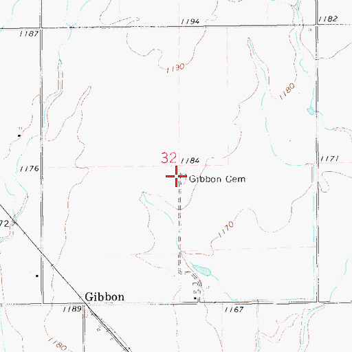 Topographic Map of Gibbon Cemetery, OK