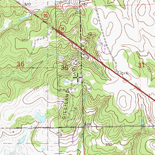 Topographic Map of Gilliland Oil Field, OK