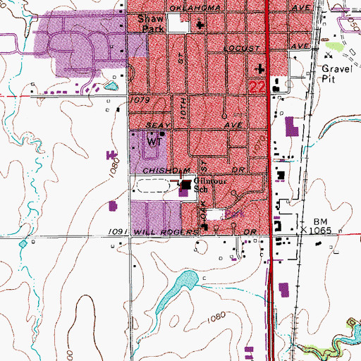 Topographic Map of Gilmour Elementary School, OK