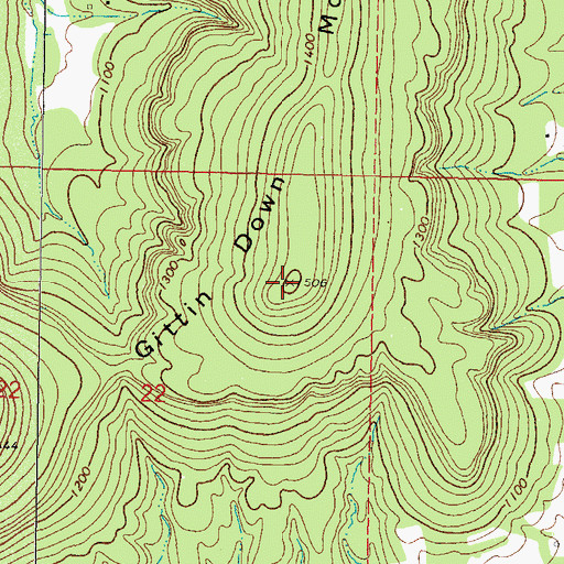 Topographic Map of Gittin Down Mountain, OK