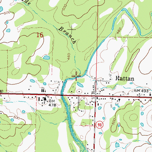 Topographic Map of Glade Branch, OK