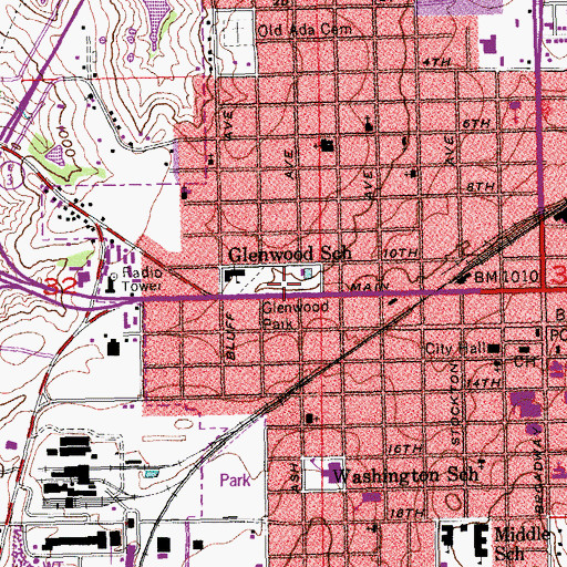 Topographic Map of Glenwood Park, OK
