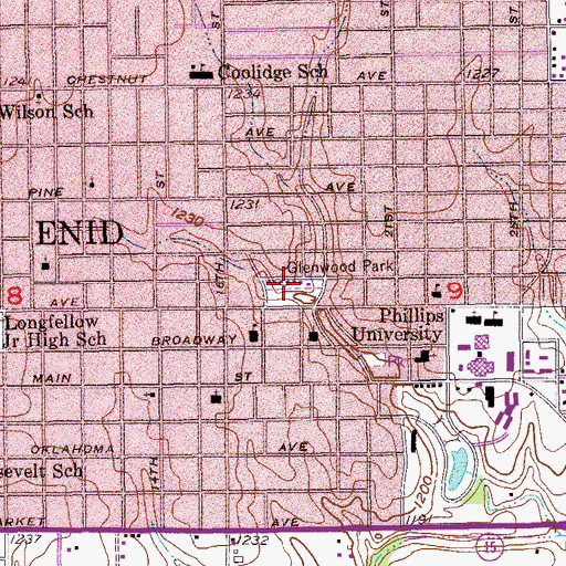 Topographic Map of Glenwood Park, OK