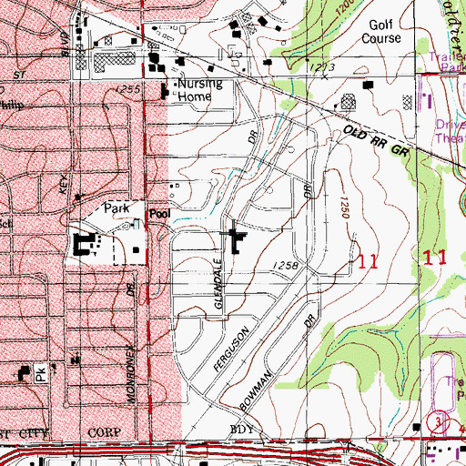 Topographic Map of Glenwood School, OK