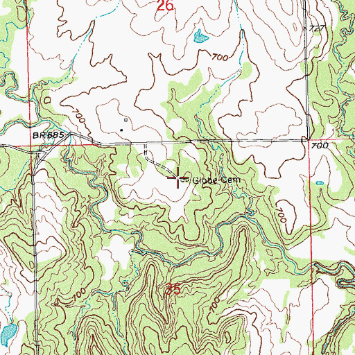 Topographic Map of Globe Cemetery, OK