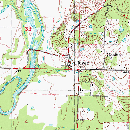 Topographic Map of Glover, OK