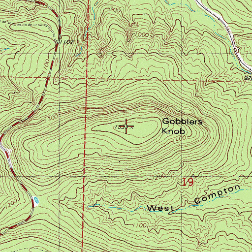 Topographic Map of Gobblers Knob, OK