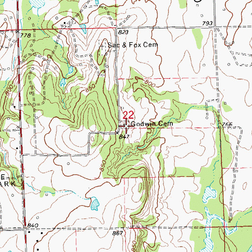 Topographic Map of Godwin Cemetery, OK