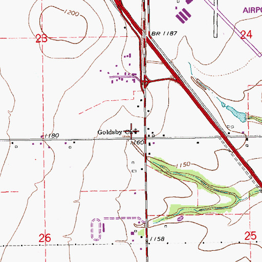 Topographic Map of Goldsby Church, OK