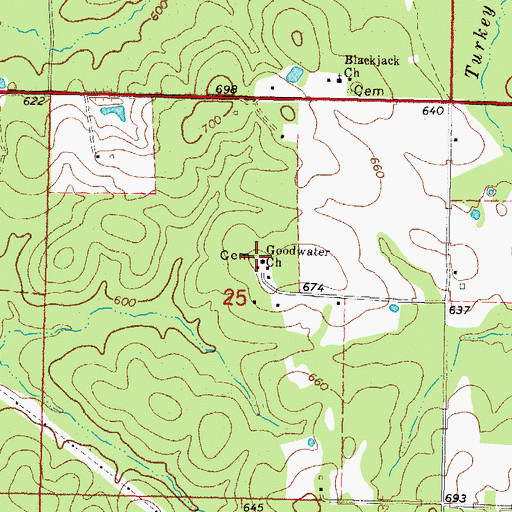 Topographic Map of Goodwater Church, OK