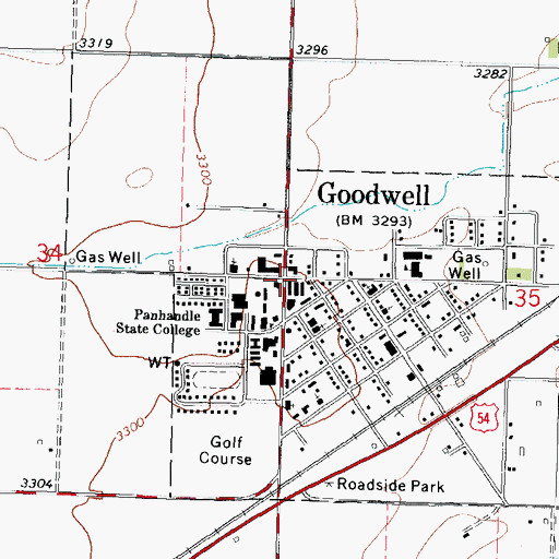 Topographic Map of Goodwell, OK