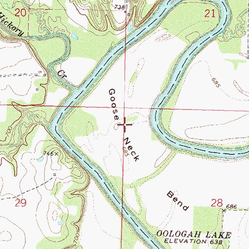 Topographic Map of Goose Neck Bend, OK