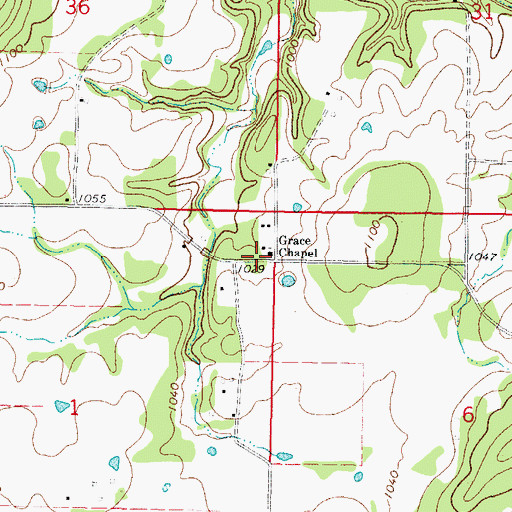 Topographic Map of Grace Chapel, OK