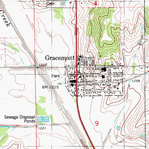 Topographic Map of Gracemont, OK