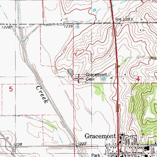 Topographic Map of Gracemont Cemetery, OK