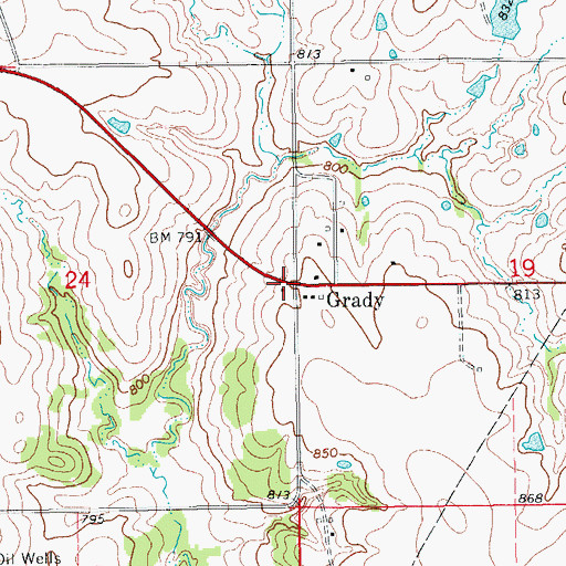 Topographic Map of Grady, OK