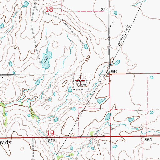 Topographic Map of Grady Cemetery, OK