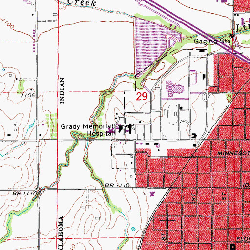 Topographic Map of Grady Memorial Hospital, OK