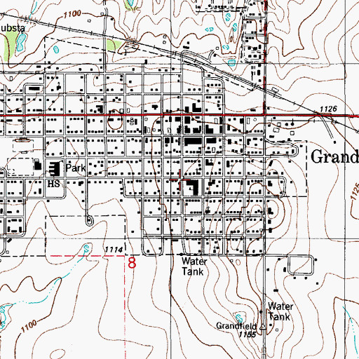 Topographic Map of Grandfield, OK