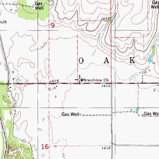 Topographic Map of Grandview Church, OK