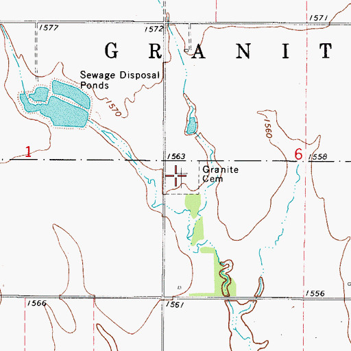 Topographic Map of Granite Cemetery, OK