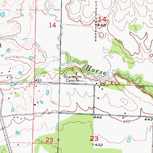 Topographic Map of Grant Cemetery, OK