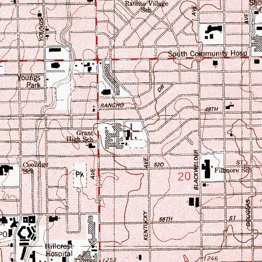 Topographic Map of U S Grant High School, OK