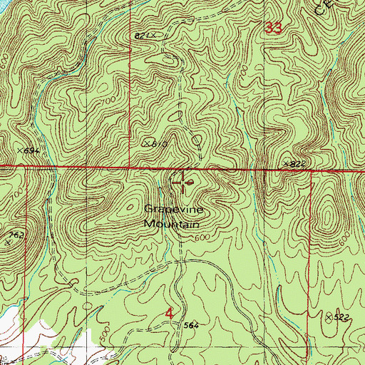 Topographic Map of Grapevine Mountain, OK
