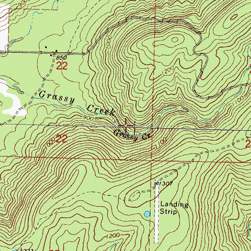 Topographic Map of Grassy Creek, OK