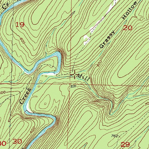 Topographic Map of Grassy Hollow, OK