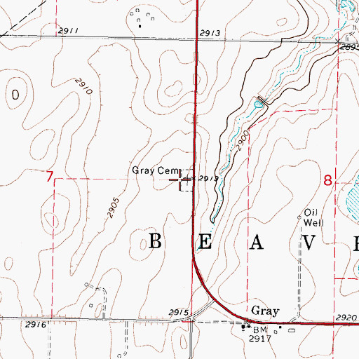 Topographic Map of Gray Cemetery, OK
