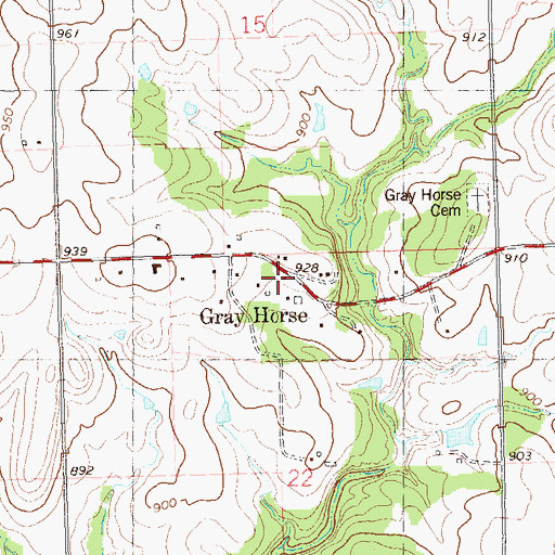 Topographic Map of Gray Horse, OK