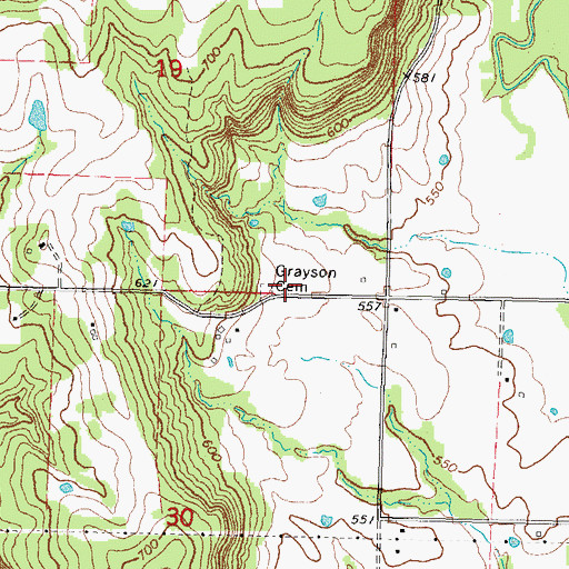 Topographic Map of Grayson Cemetery, OK