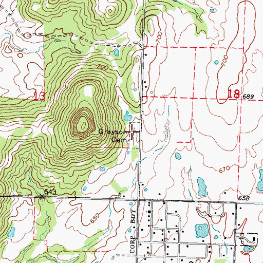Topographic Map of Grayson Cemetery, OK