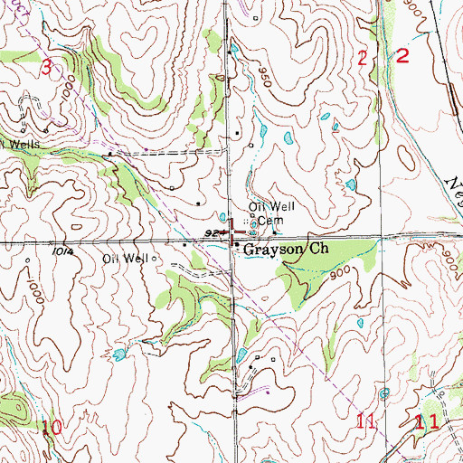 Topographic Map of Grayson Church, OK