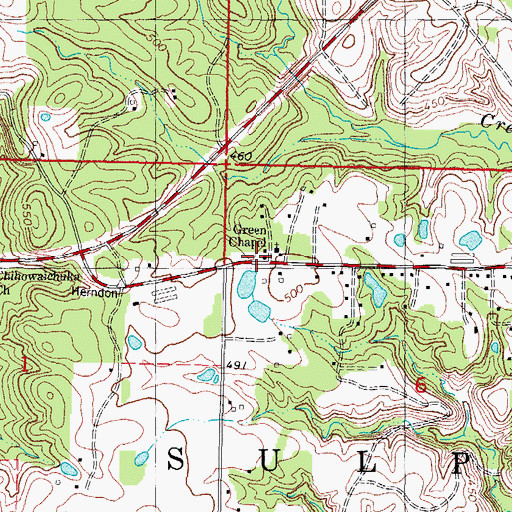 Topographic Map of Green Chapel, OK