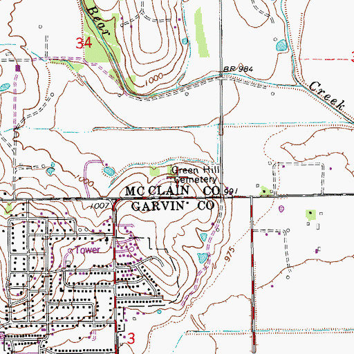 Topographic Map of Green Hill Cemetery, OK
