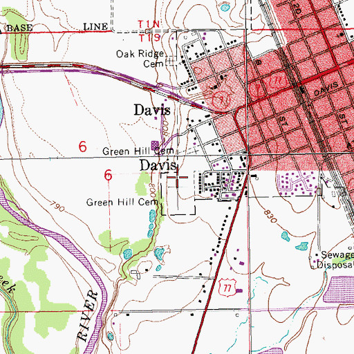 Topographic Map of Green Hill Cemetery, OK