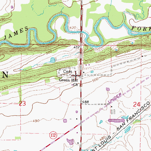 Topographic Map of Green Hill Church, OK
