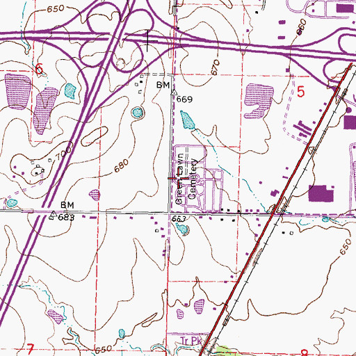 Topographic Map of Green Lawn Cemetery, OK