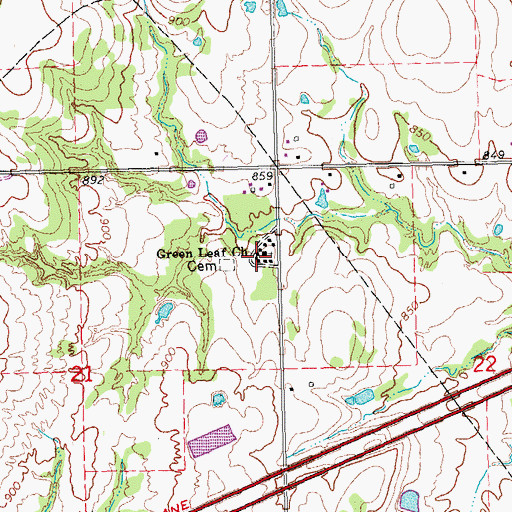 Topographic Map of Green Leaf Church, OK