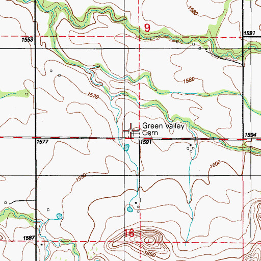 Topographic Map of Green Valley Cemetery, OK